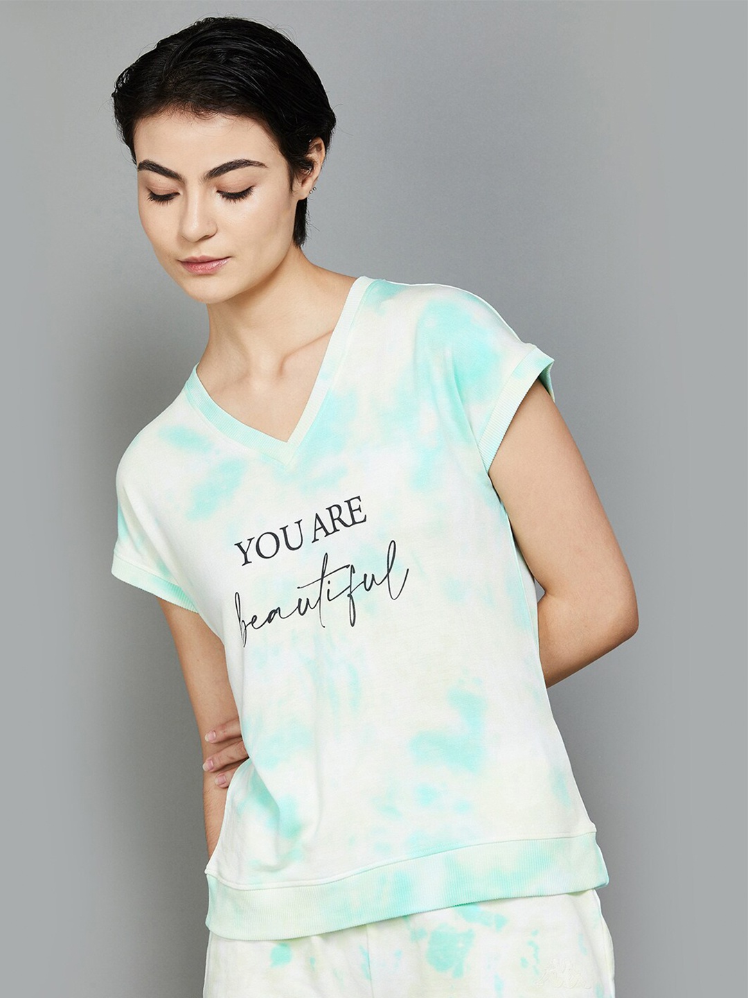 

Kappa Women Typography Printed V-Neck Extended Sleeves Raw Edge T-shirt, Multi