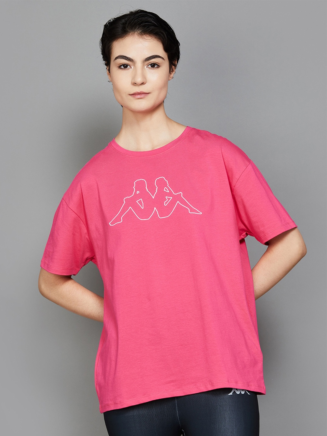 

Kappa Women Typography Printed Raw Edge T-shirt, Pink