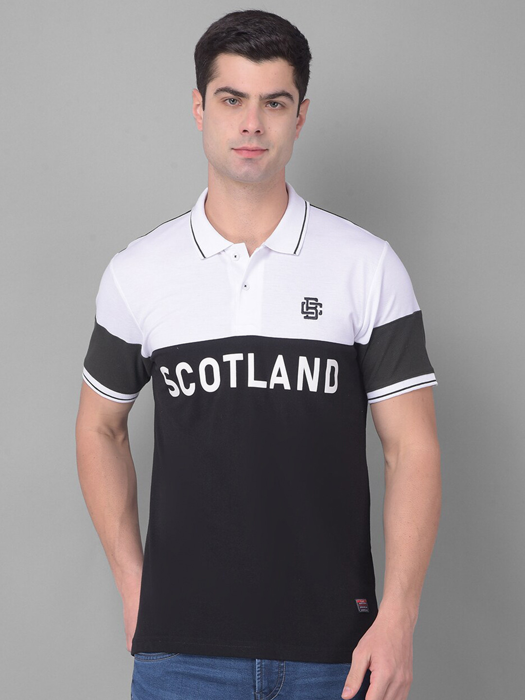 

COBB Men Typography Polo Collar Applique T-shirt, Black