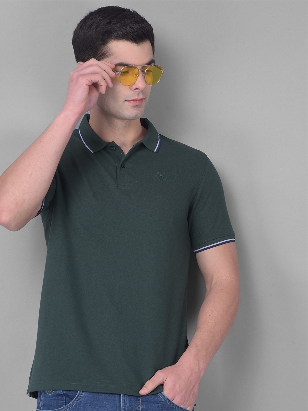 

COBB Men Polo Collar Applique T-shirt, Green