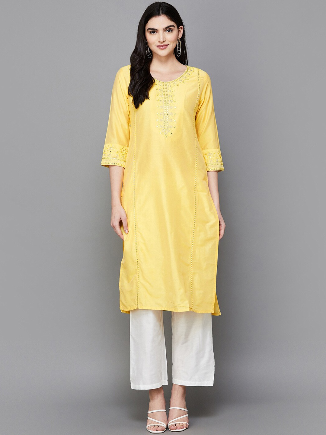 

Melange by Lifestyle Ethnic Motifs Regular Mirror Work Kurta with Pyjamas & Dupatta, Yellow