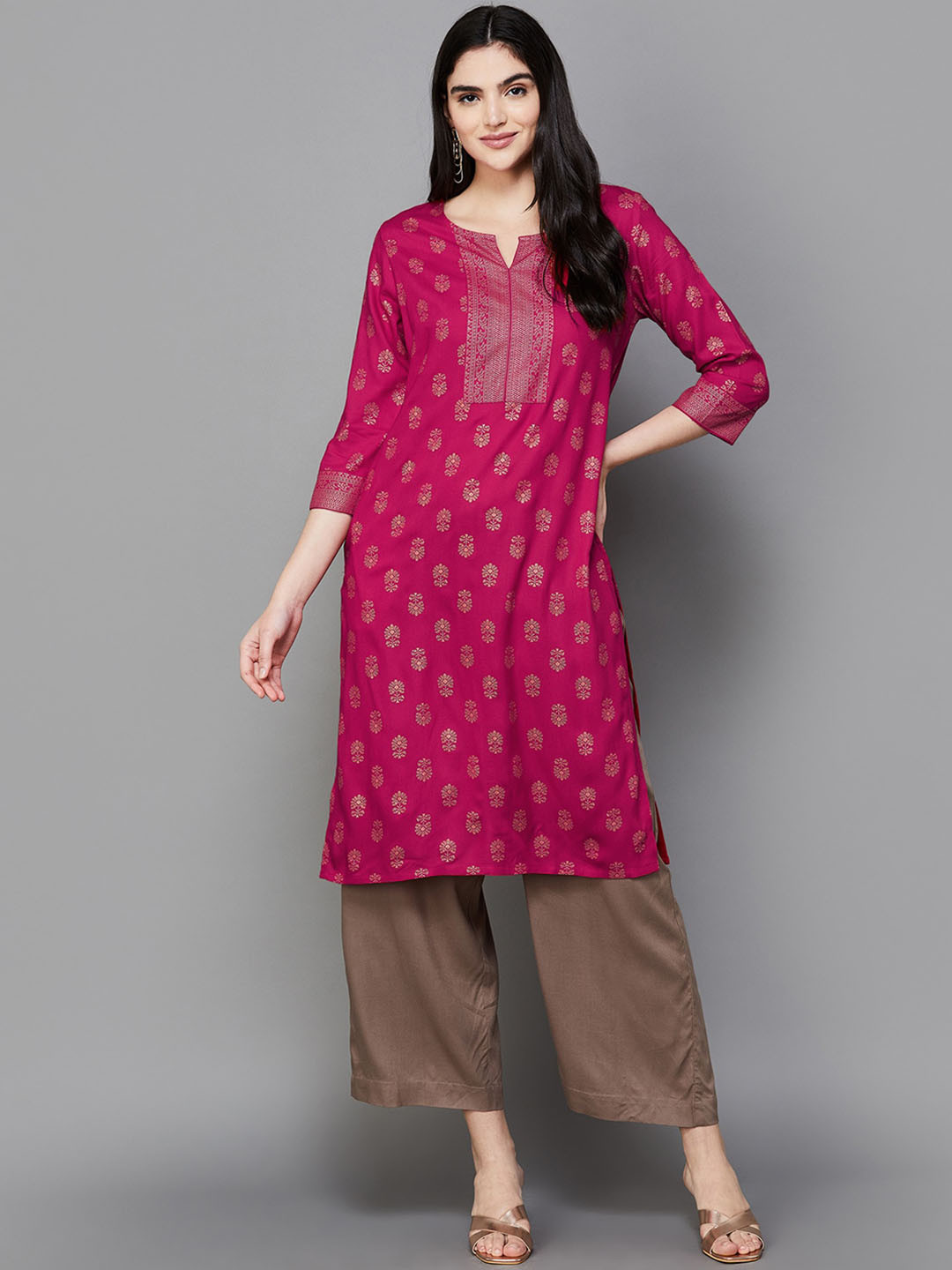 

Melange by Lifestyle Ethnic Motifs Printed Kurta, Pink