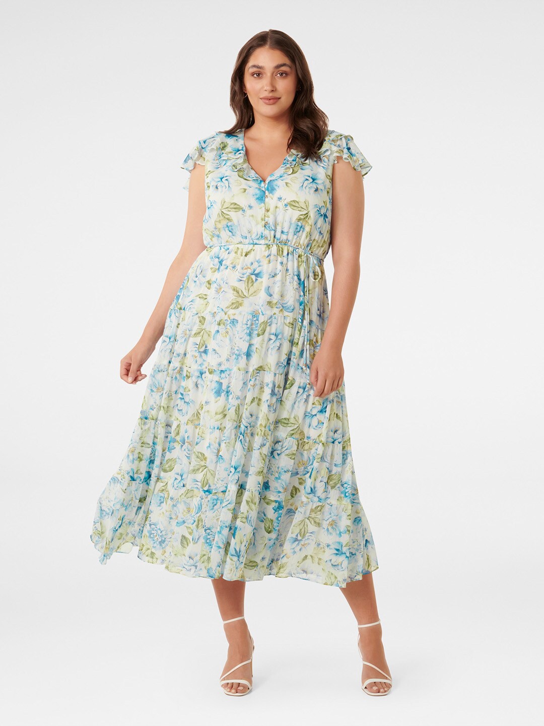 

Forever New Floral Print Flutter Sleeve Fit & Flare Midi Dress, Multi
