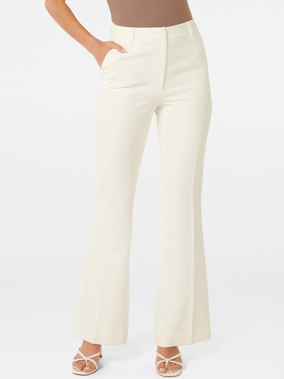 

Forever New Women Classic Flared High-Rise Trousers, White