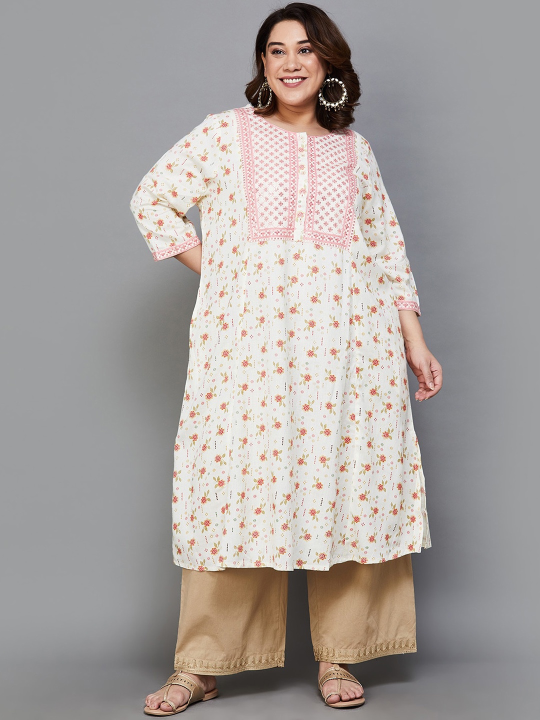 

Moiree by Lifestyle Women Striped Gotta Patti Anarkali Kurta, Off white