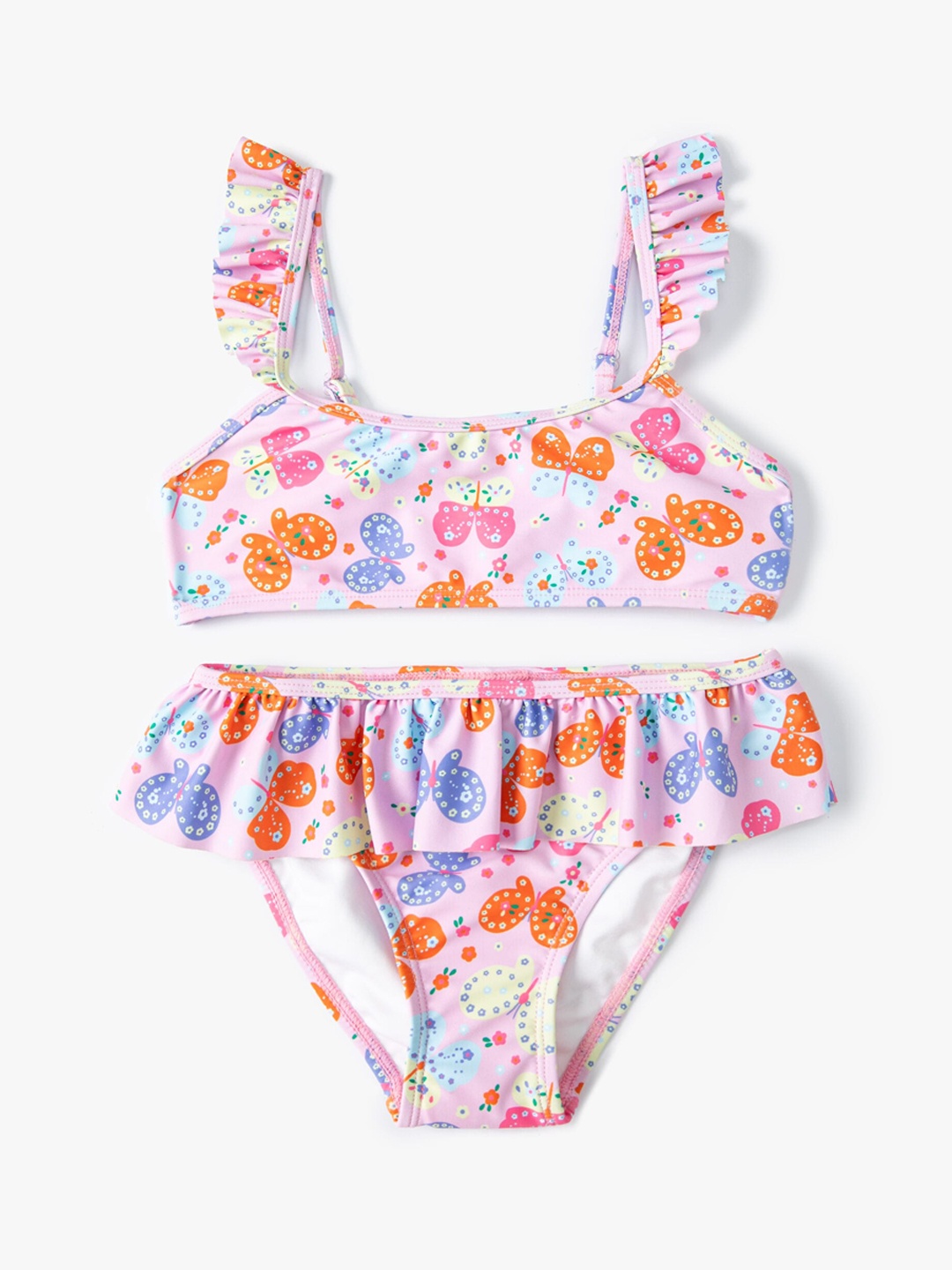 

Koton Girls Conversational Printed Ruffled Detail Swim Bikini Set, Pink