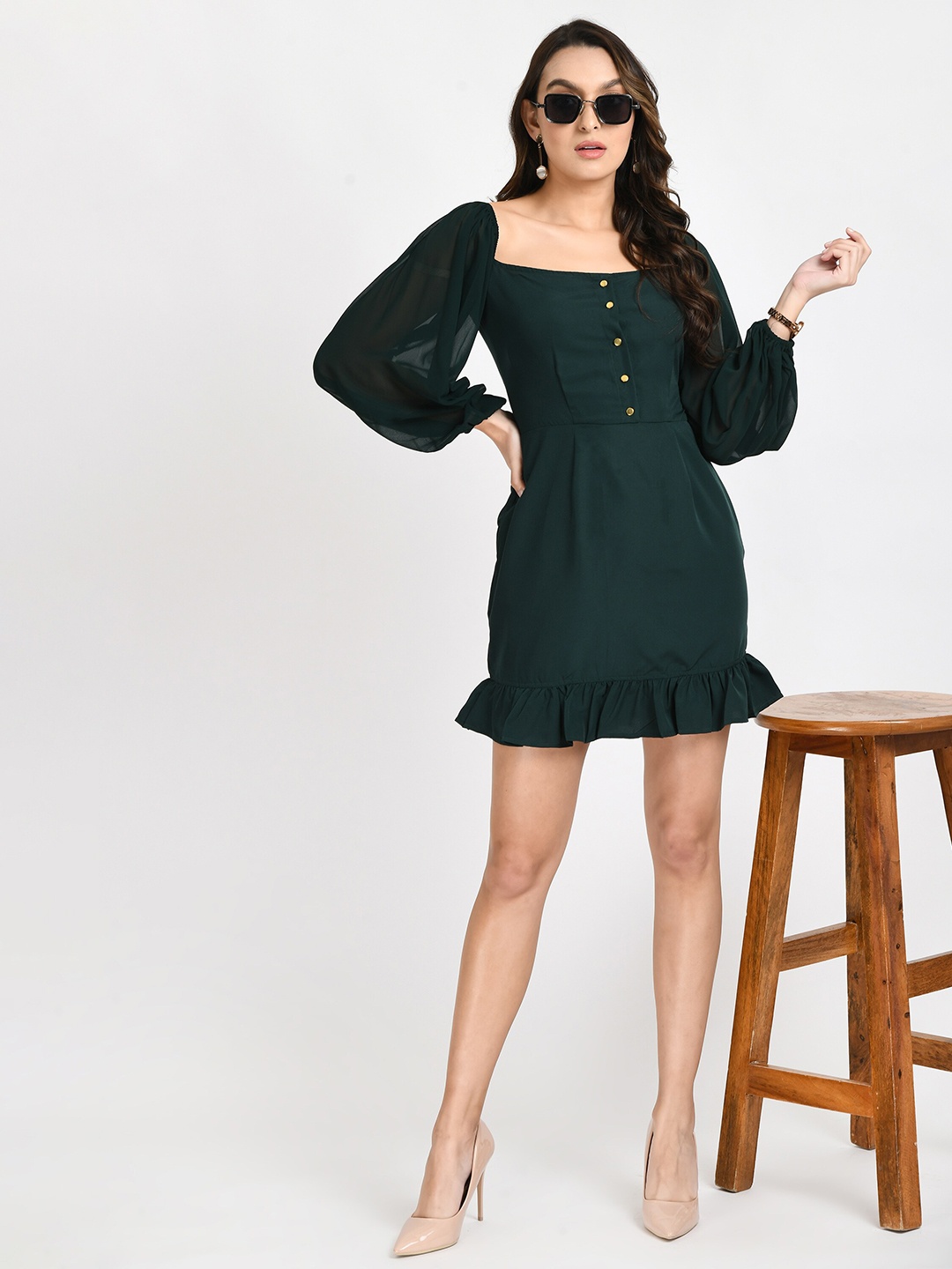 

V&M Crepe Fit & Flare Mini Dress, Green