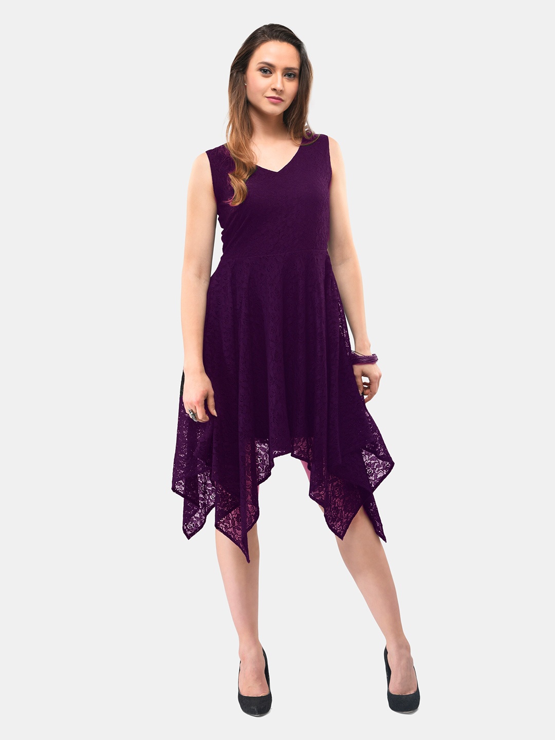 

V&M Lace Fit & Flare Dress, Purple