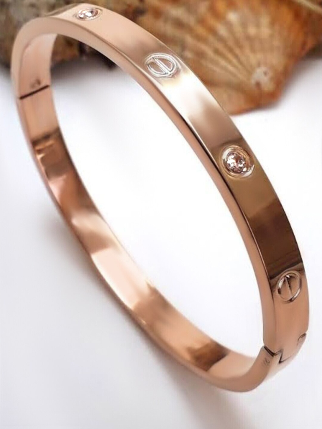 

PRIVIU Rose Gold-Plated American Diamond Bangle-Style Bracelet
