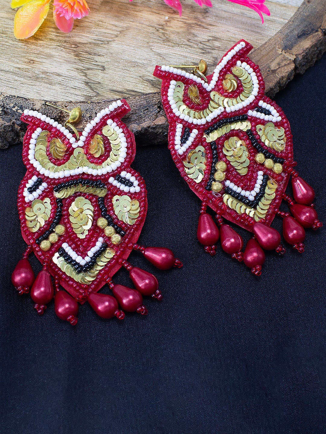 

PRIVIU Owl Shaped Drop Earrings, Red