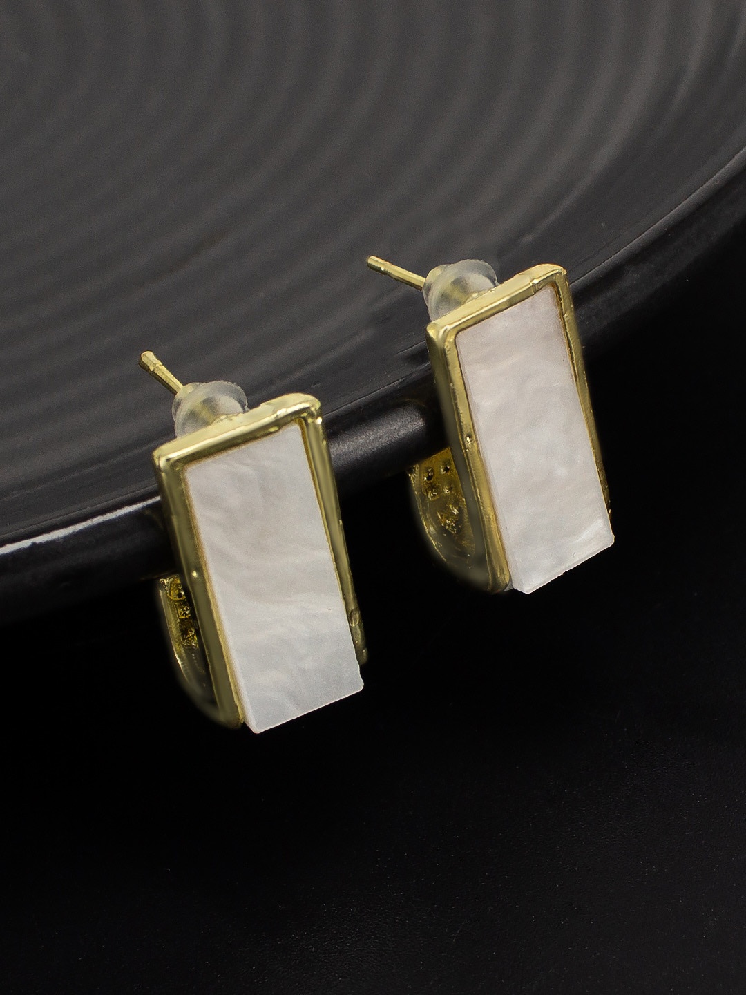

PRIVIU Mother of Pearl Contemporary Stud Earrings, Gold
