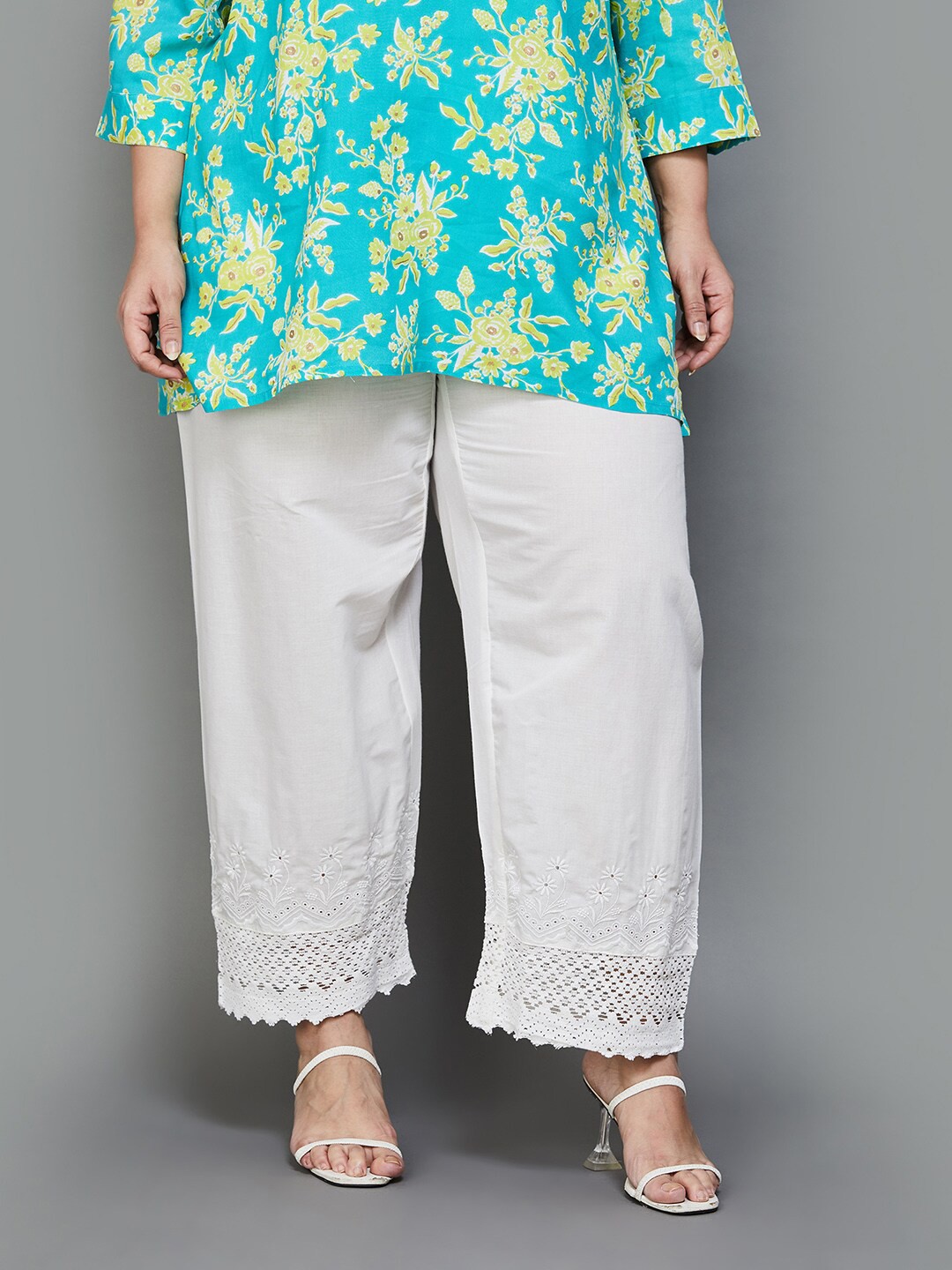 

Moiree by Lifestyle Plus Size Mid Rise Cotton Palazzo, Off white