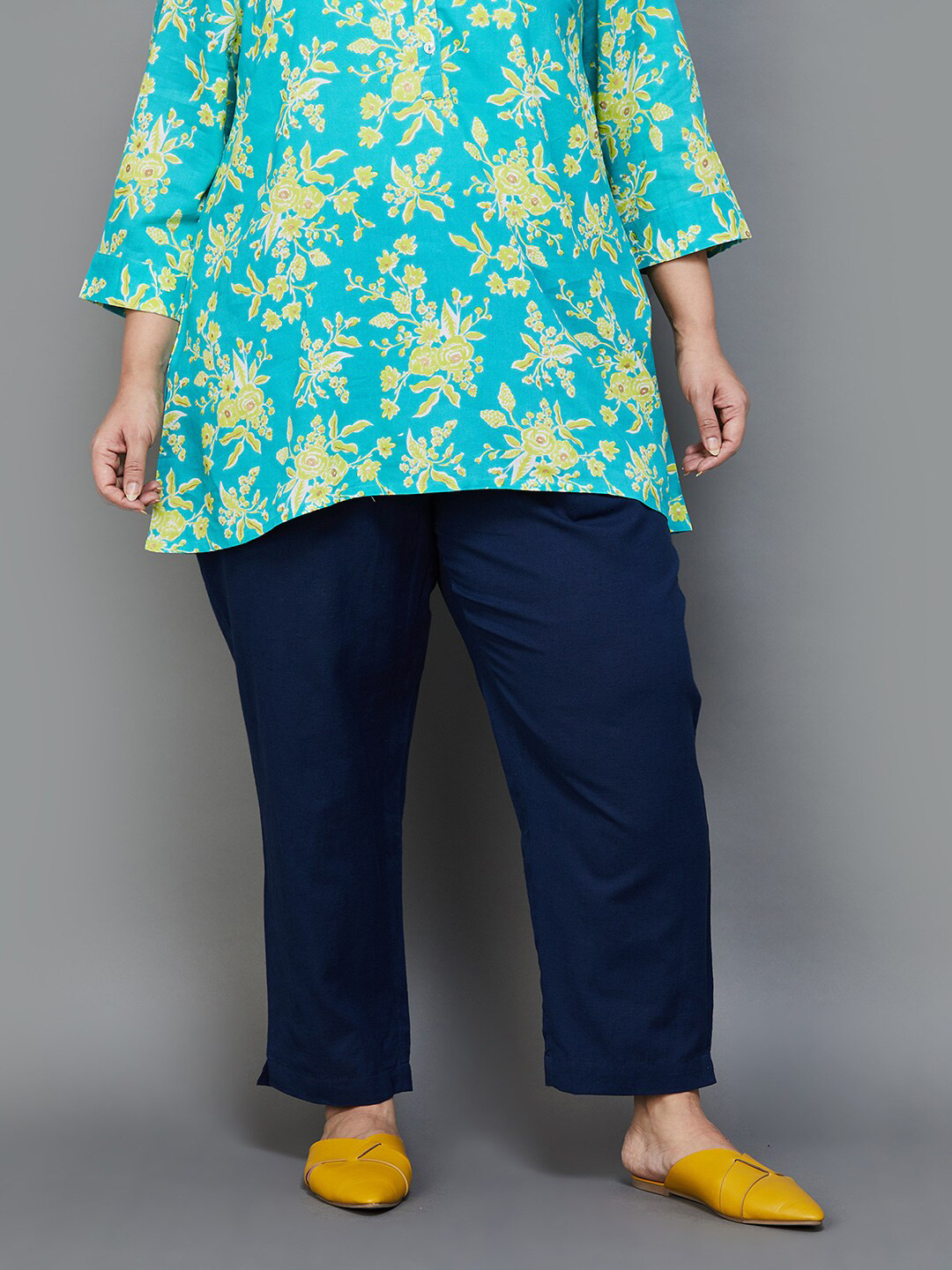 

Moiree by Lifestyle Plus Size Mid Rise Cotton Palazzo, Navy blue