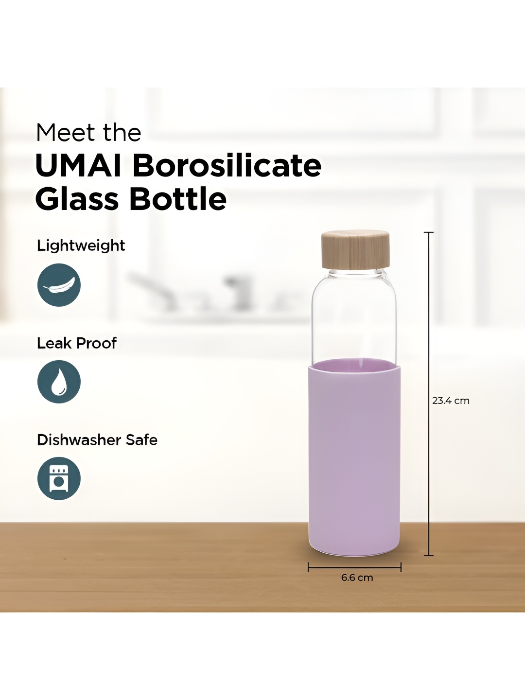 

UMAI Purple & Blue 3 Pieces Glass Water Bottle 550 ml
