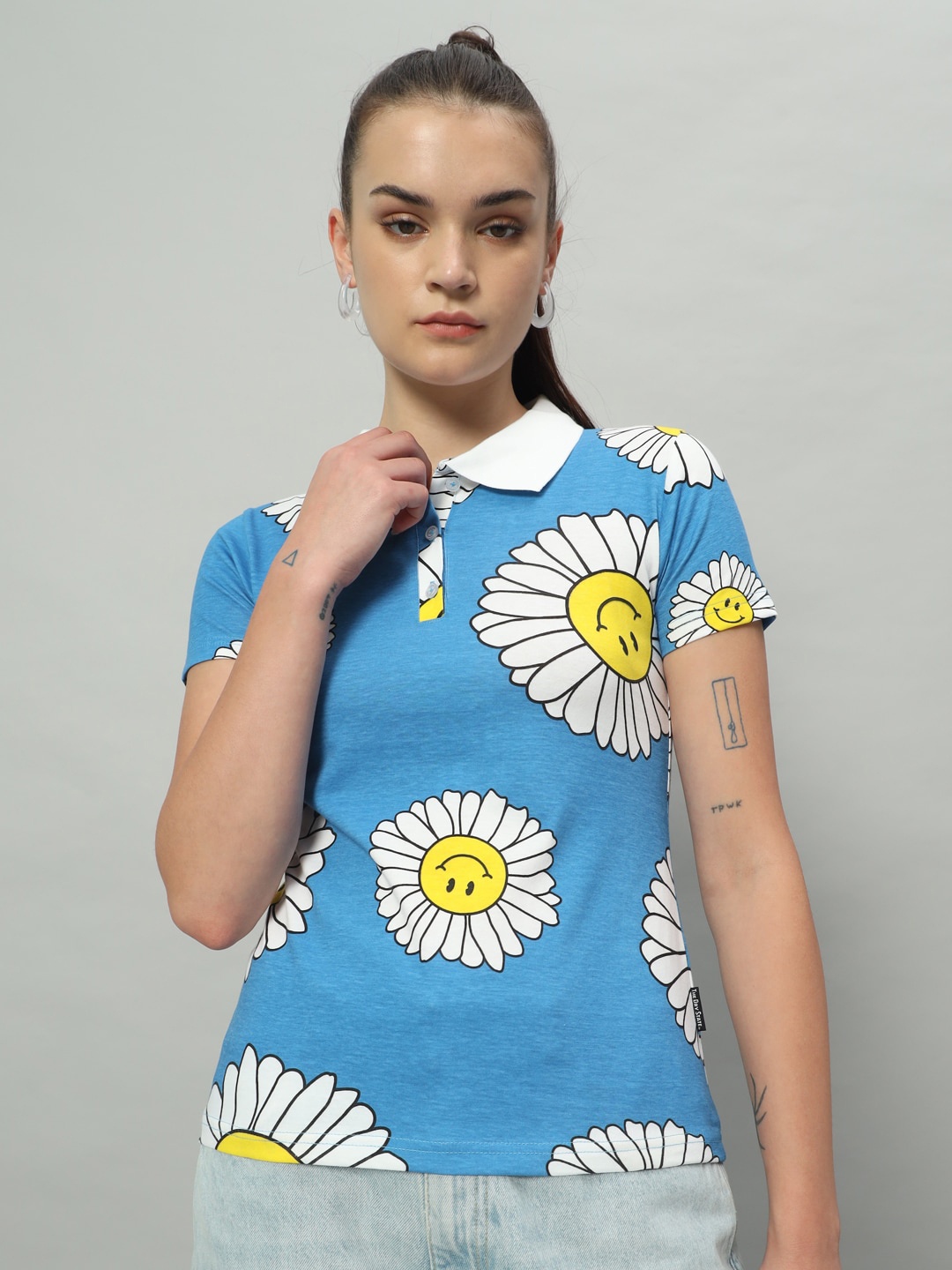 

The Dry State Women Printed Applique T-shirt, Blue