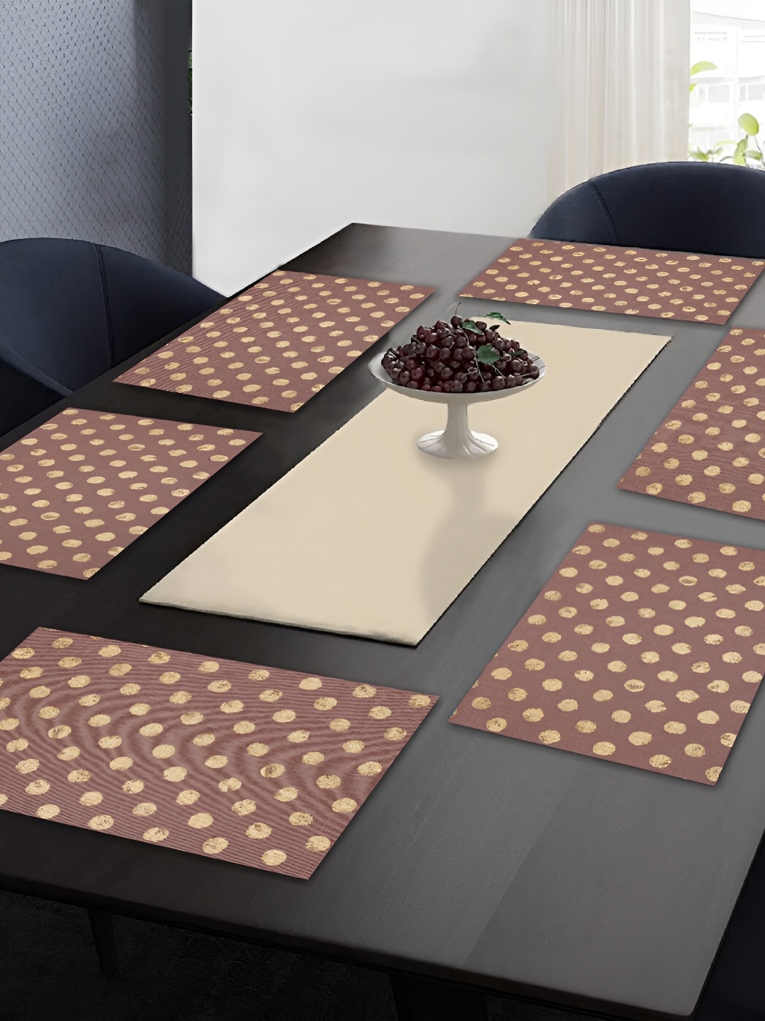 

Ratan Cart Brown 6 Pieces Printed Cotton Table Placemats, Gold