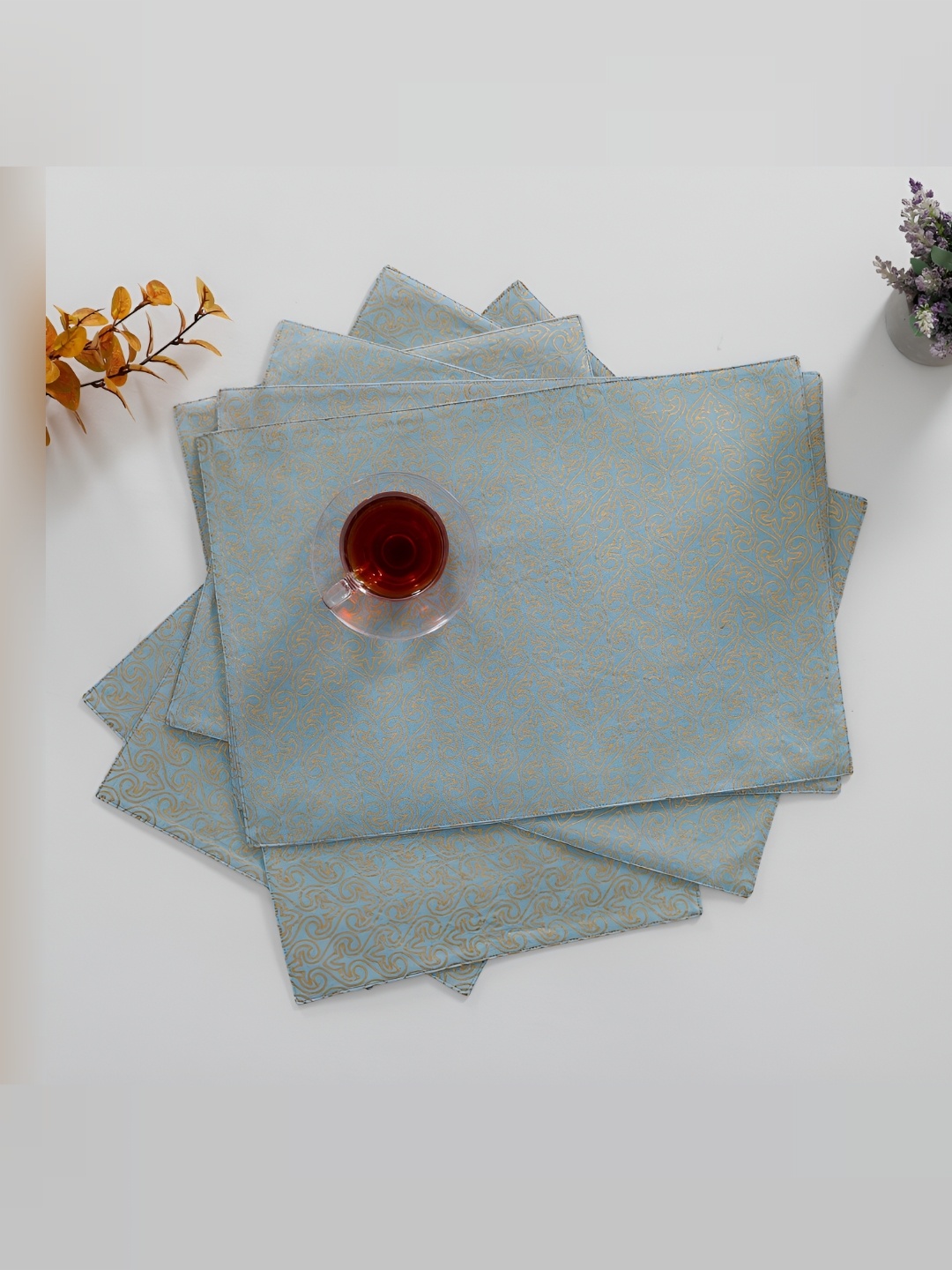 

Ratan Cart Light Blue 6 Pieces Printed Cotton Table Placemats