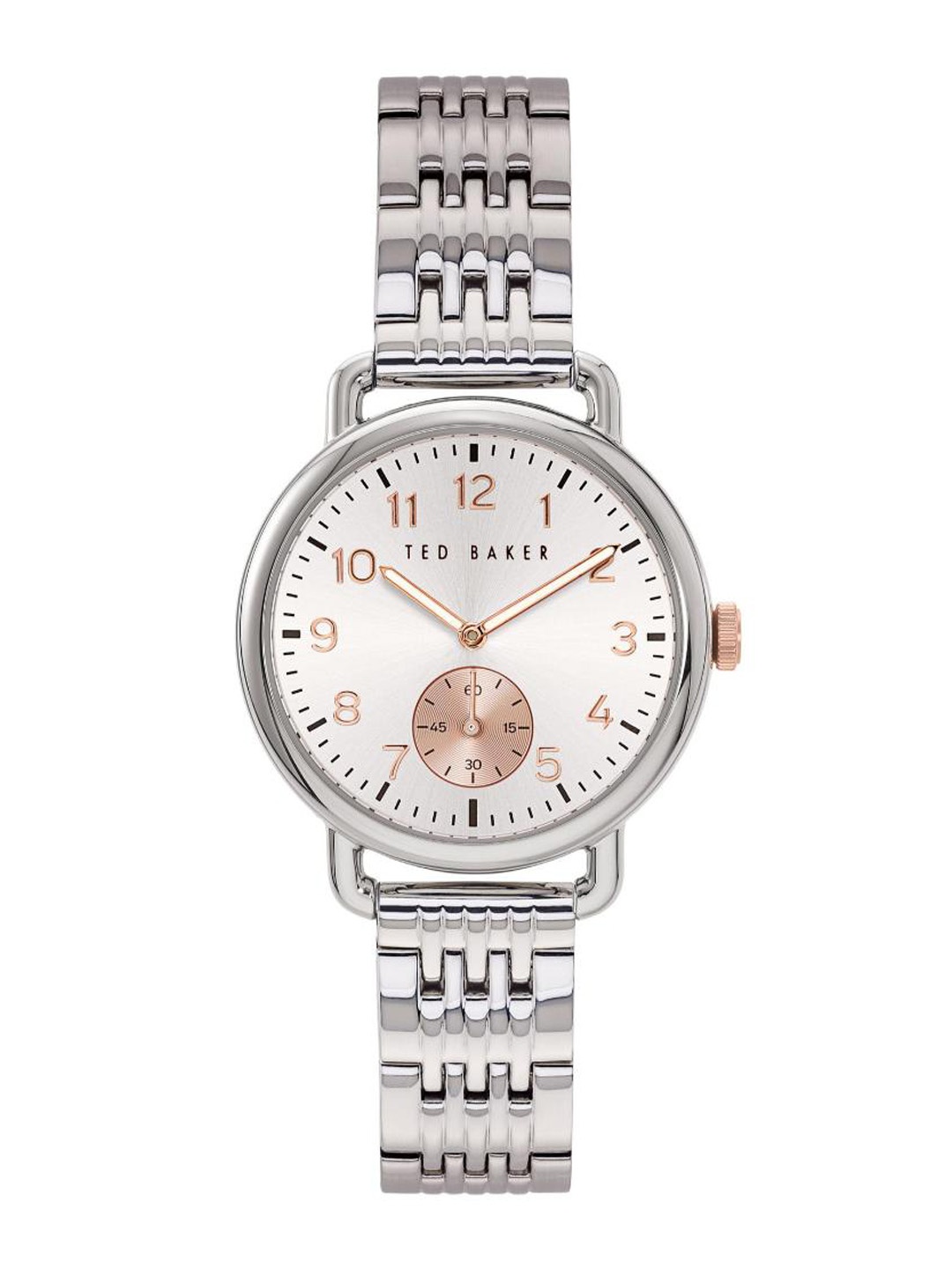 

Ted Baker Women Brass Printed Dial & Stainless Steel Bracelet Style Straps Analogue Watch BKPHHF901, Silver