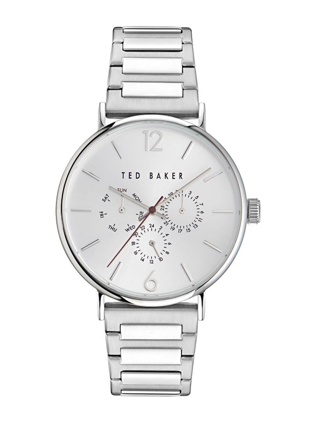 

Ted Baker Men Brass Printed Dial & Stainless Steel Bracelet Style Straps Analogue Watch BKPPGF304, Silver