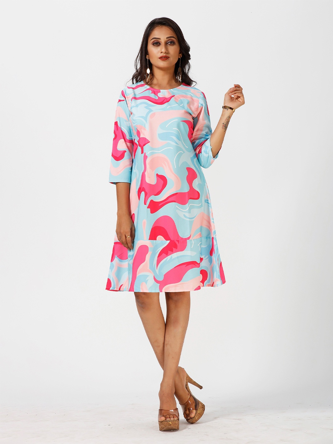 

mrutbaa Print Crepe A-Line Dress, Pink