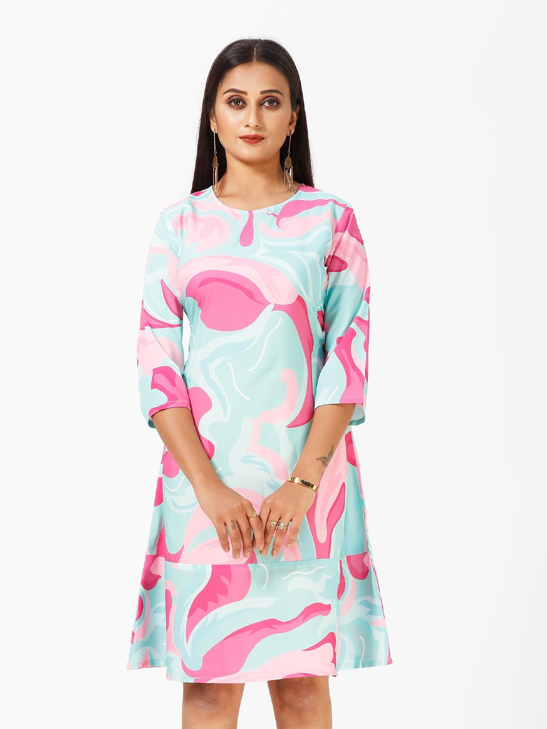 

mrutbaa Print Crepe A-Line Dress, Blue