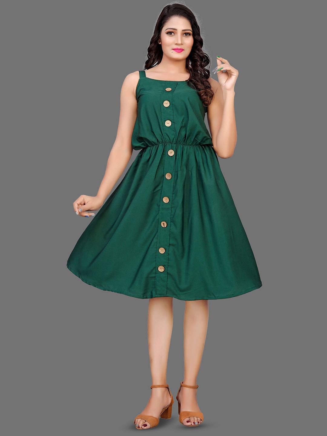 

mrutbaa Crepe Fit & Flare Dress, Green