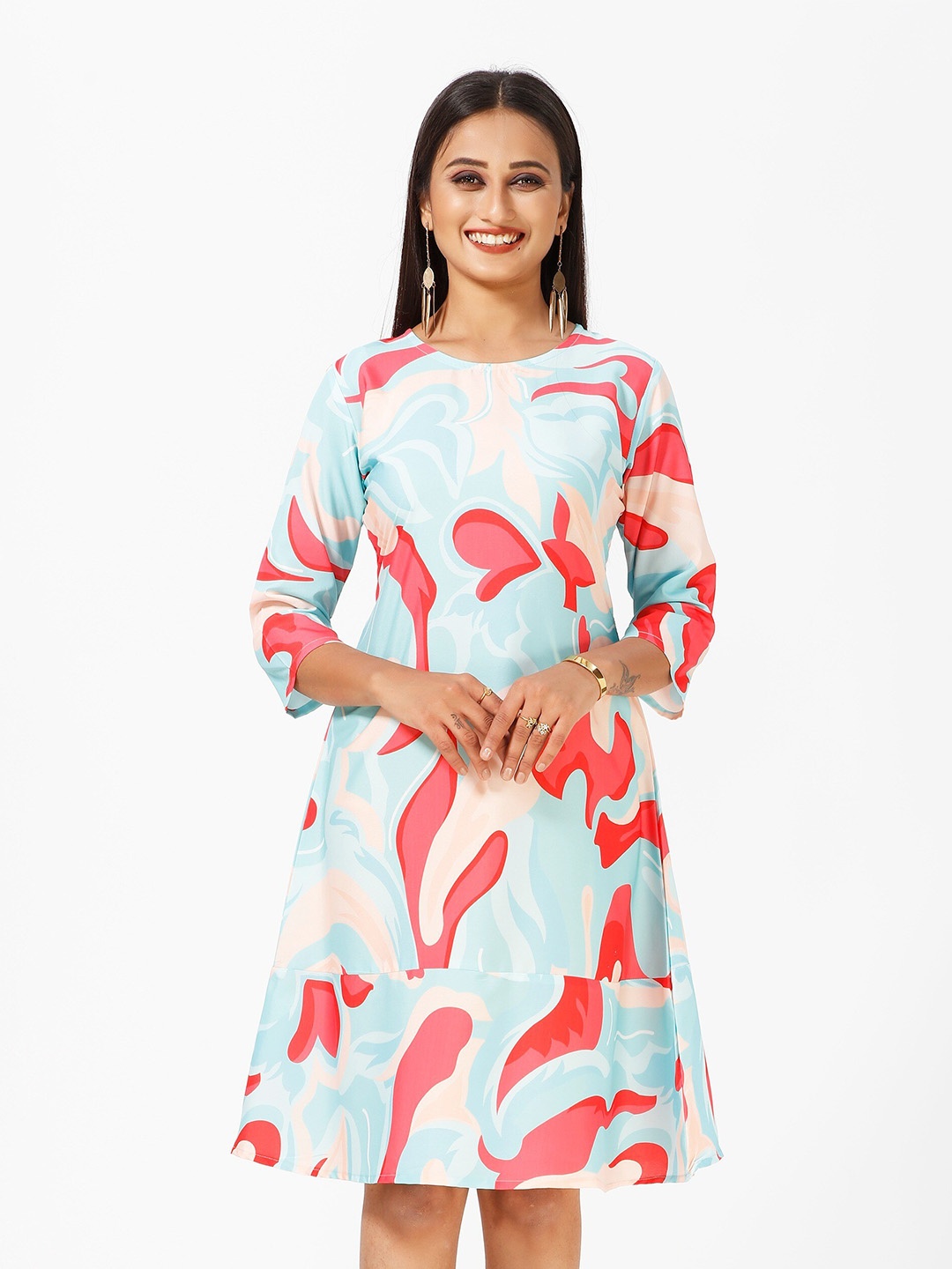 

mrutbaa Print Crepe Fit & Flare Dress, Green