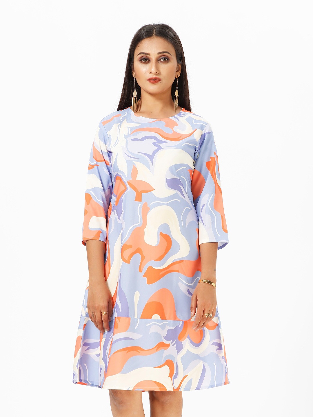 

mrutbaa Print Crepe A-Line Dress, Grey
