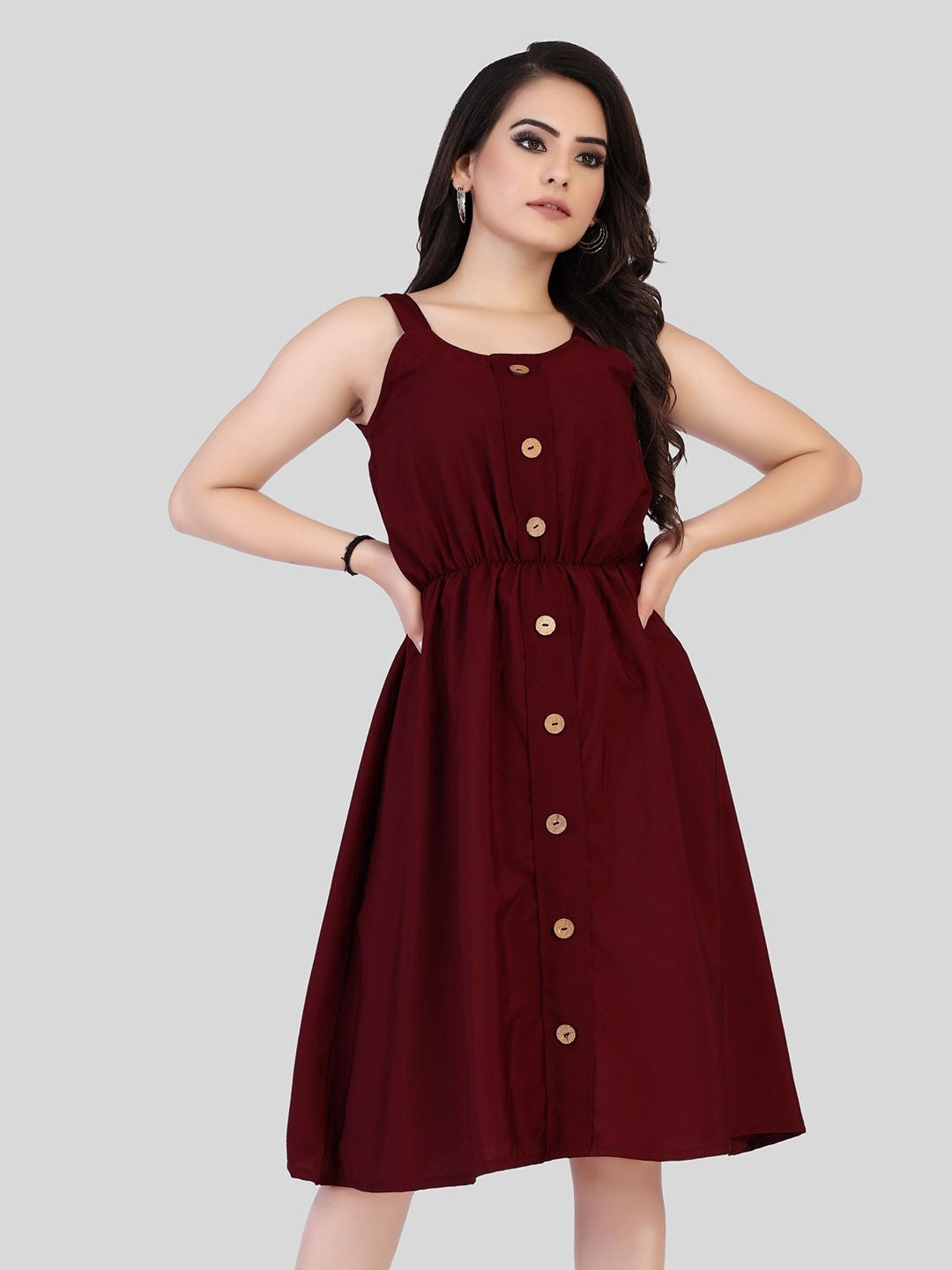 

mrutbaa Crepe Fit & Flare Dress, Maroon