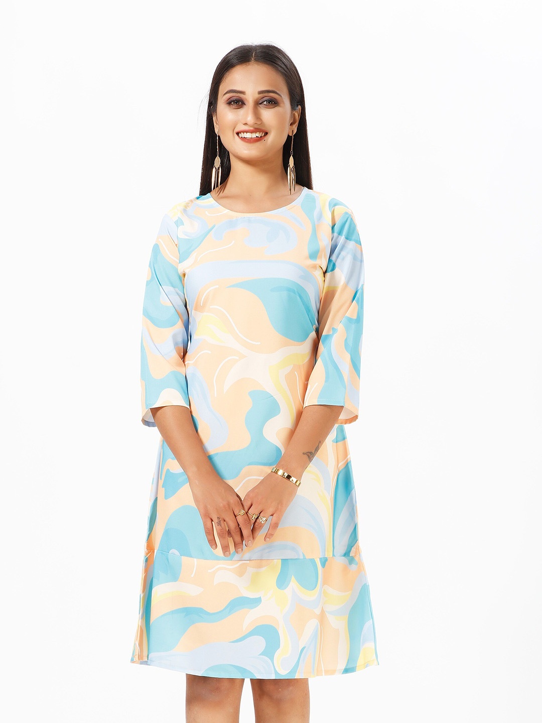 

mrutbaa Print Crepe A-Line Dress, Yellow