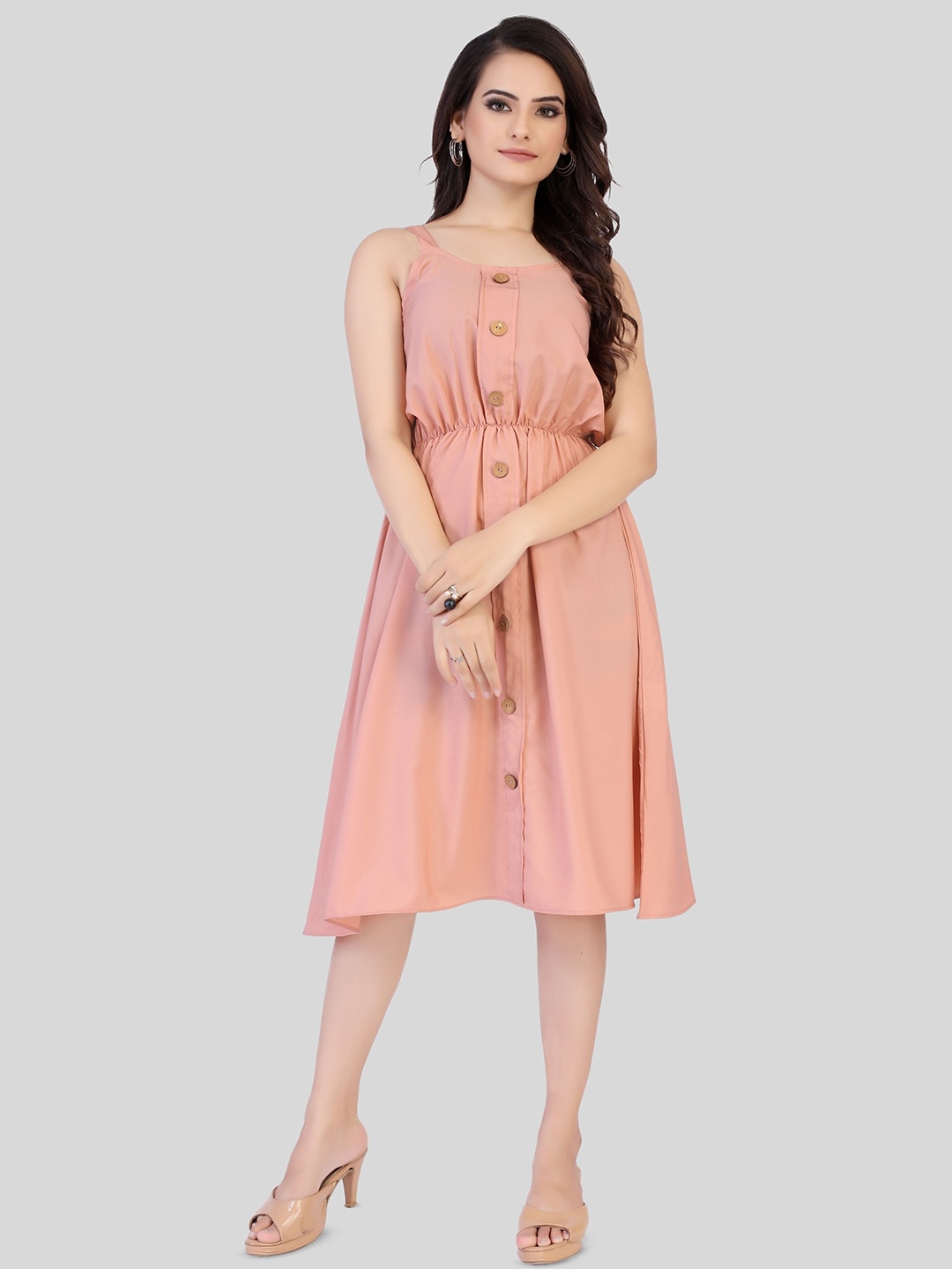 

mrutbaa Crepe Fit & Flare Dress, Peach