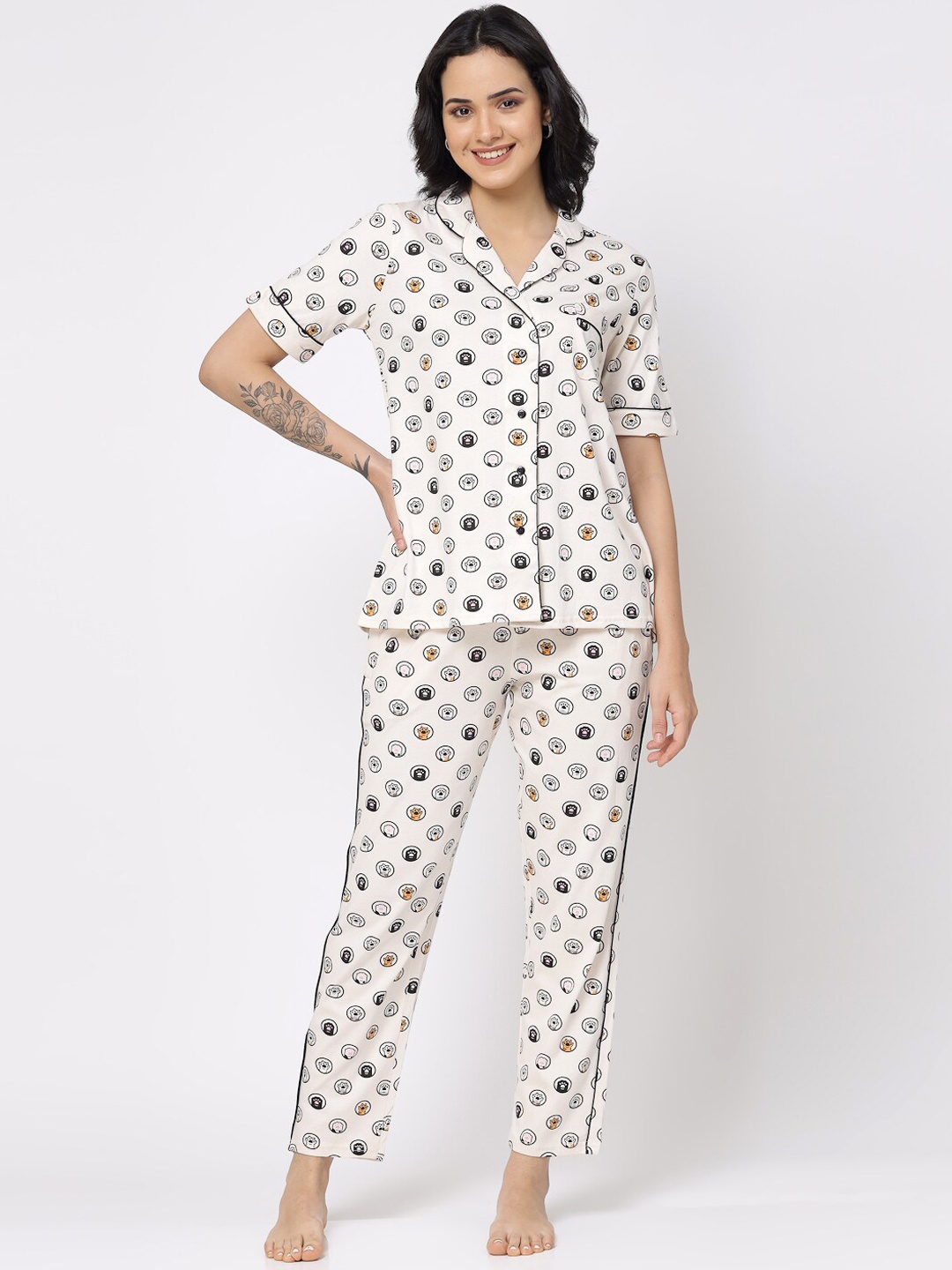

SHYAM SONS FLAIR Conversational Printed Night suit, Off white