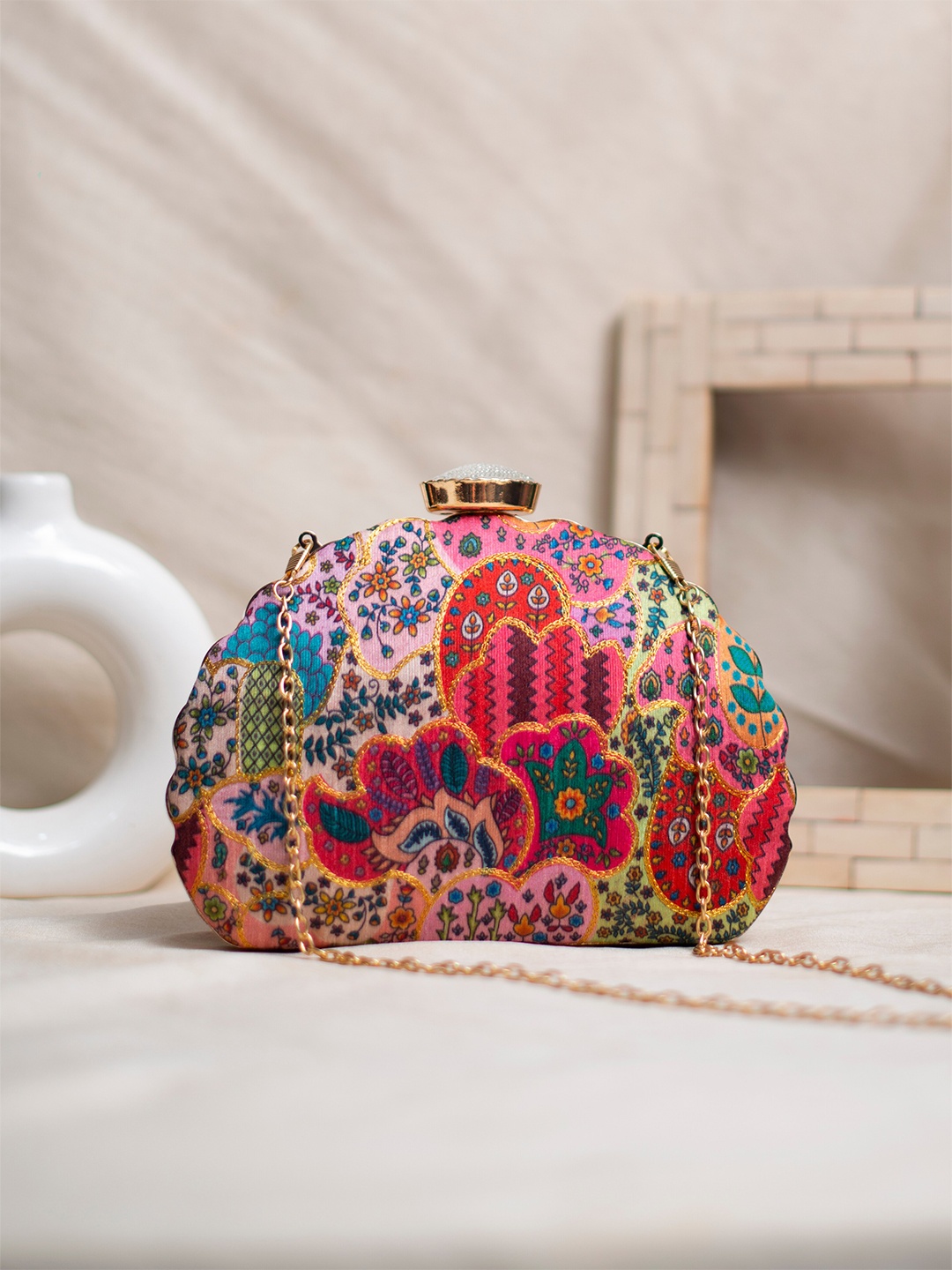 

ARTKLIM Embroidered Box Clutch, Pink