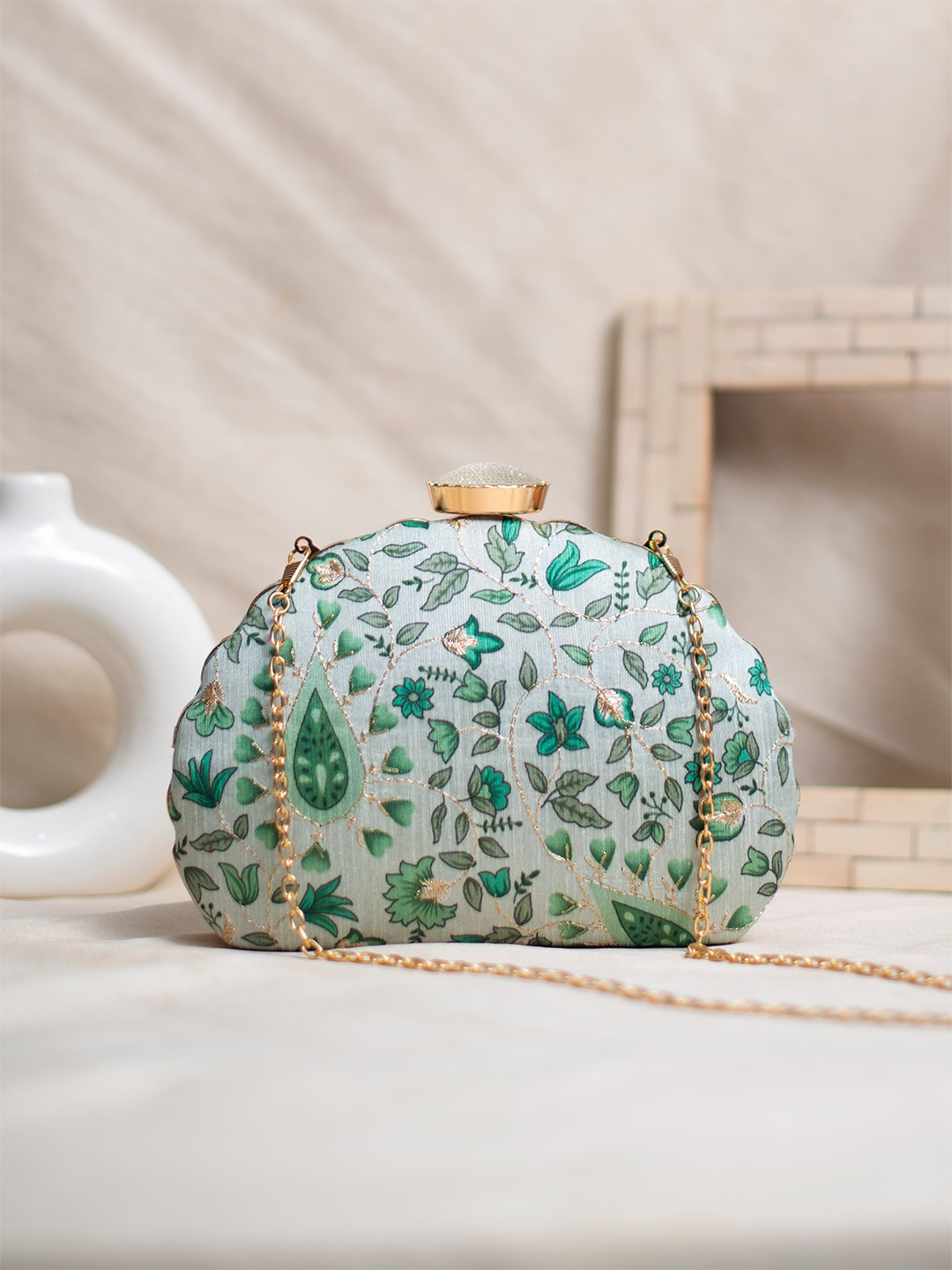 

ARTKLIM Embroidered Box Clutch, Green
