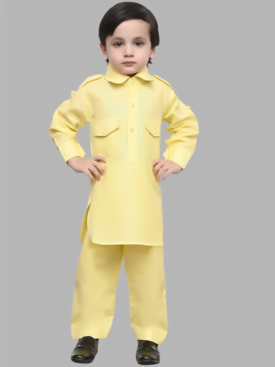 BAESD Boys Regular Pure Cotton Kurta with Pyjamas, Yellow