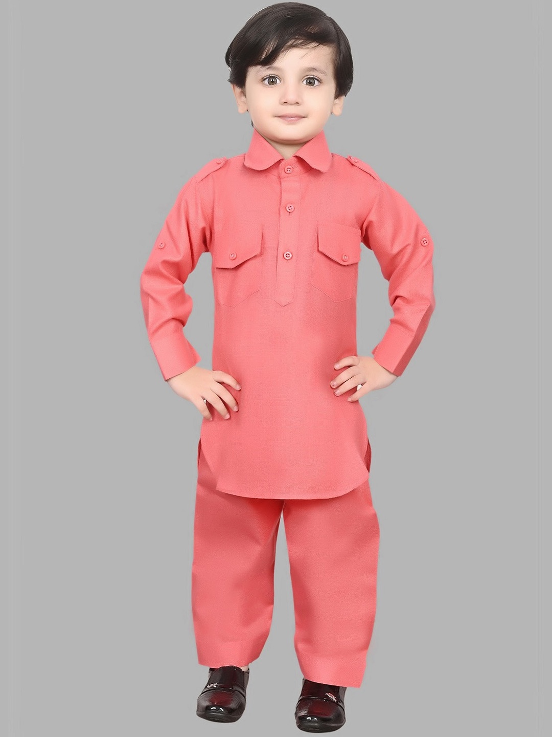 

BAESD Boys Pure Cotton Pathani Kurta With Pyjama, Pink