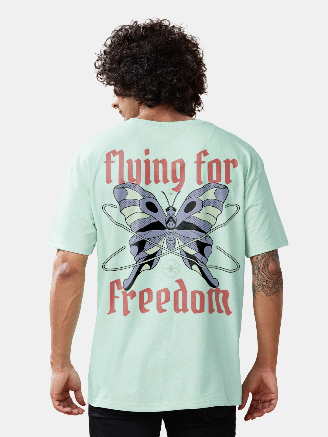 

Crazymonk Flying For Freedom Printed Drop Shoulder Pure Cotton Oversized T-Shirt, Green