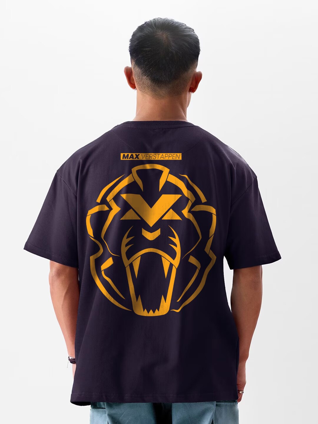 

Crazymonk Max Verstappen Printed Drop Shoulder Pure Cotton Oversized T-Shirt, Navy blue