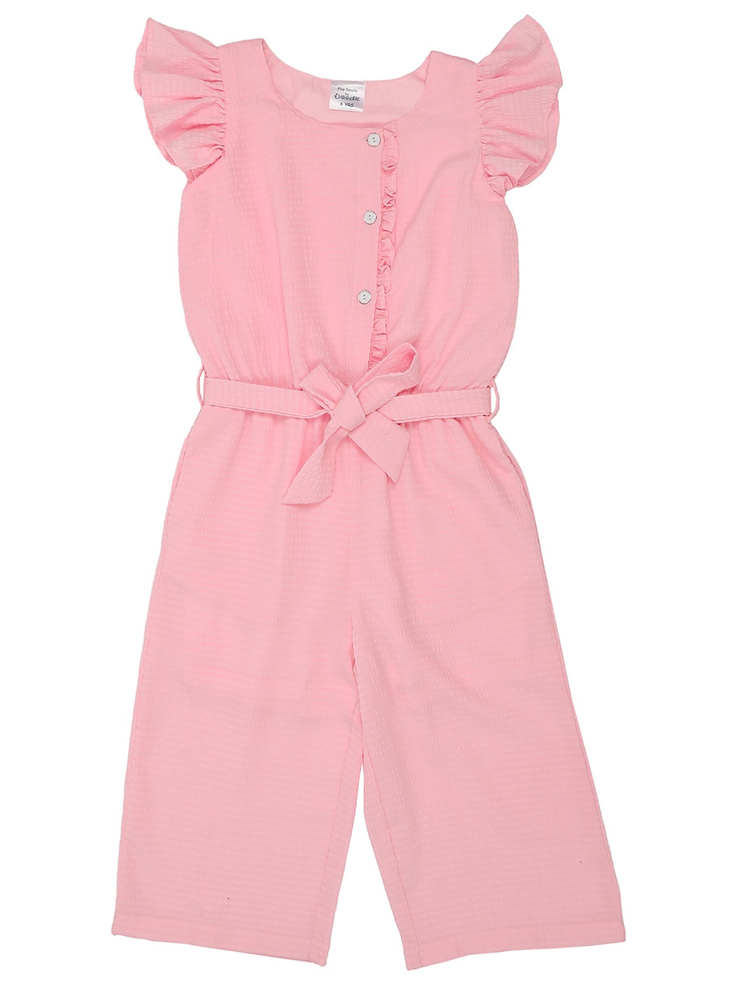 

Doodle Girls Flutter Sleeves Tie Up Cotton Basic Jumpsuit, Pink