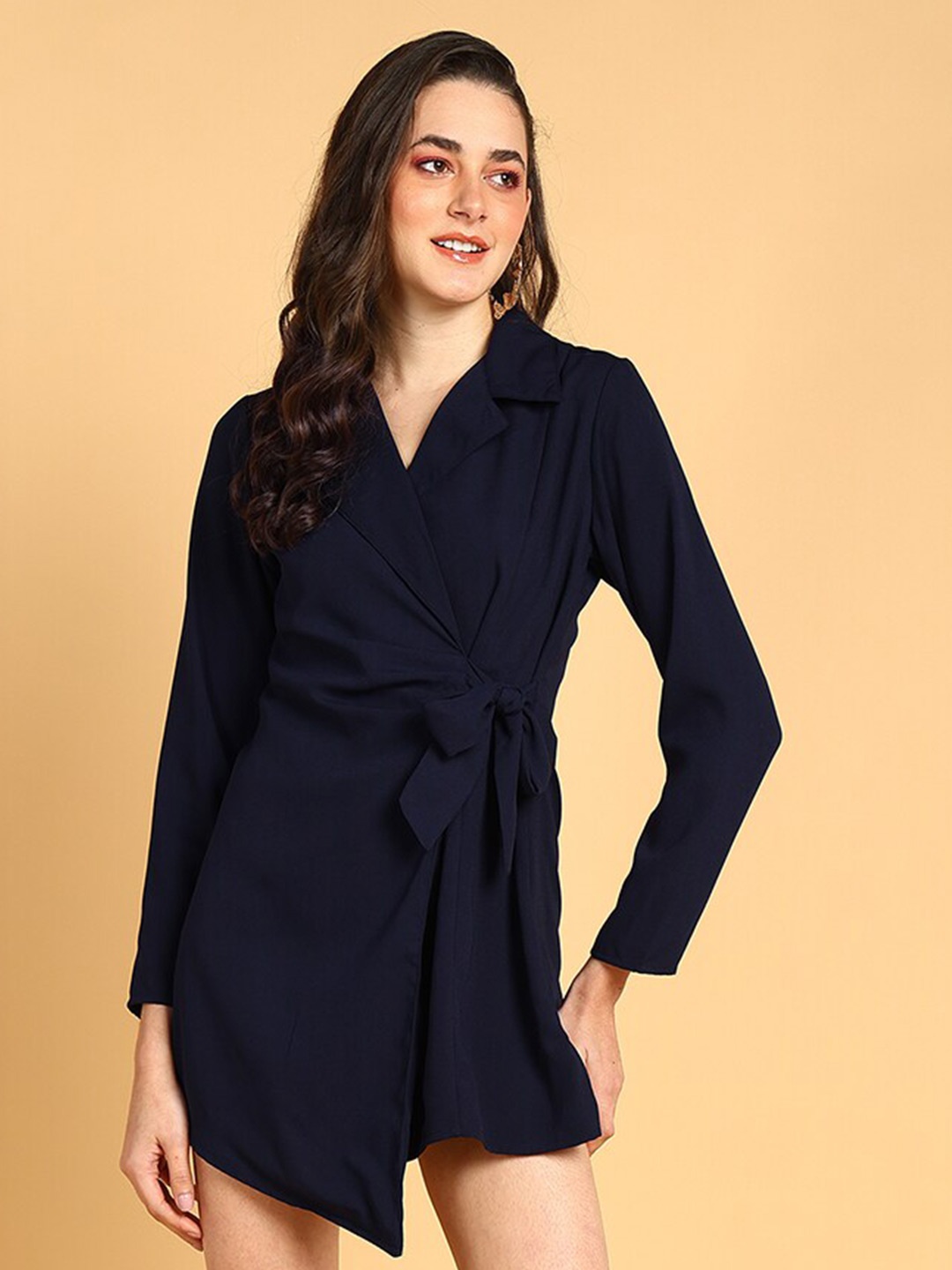 

The Roadster Lifestyle Co Navy Blue Shirt Collar Mini Wrap Dress