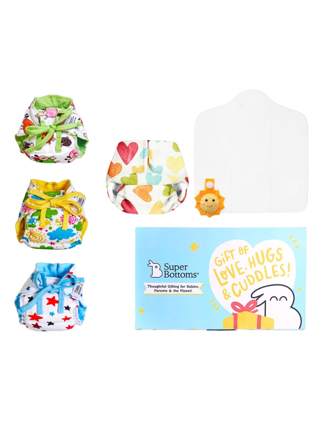 

SuperBottoms Premium Set Of 6 Newborn UNO-Dry Feel Magic Pad-3Pcs Dryfeel Langot-Charmling, White