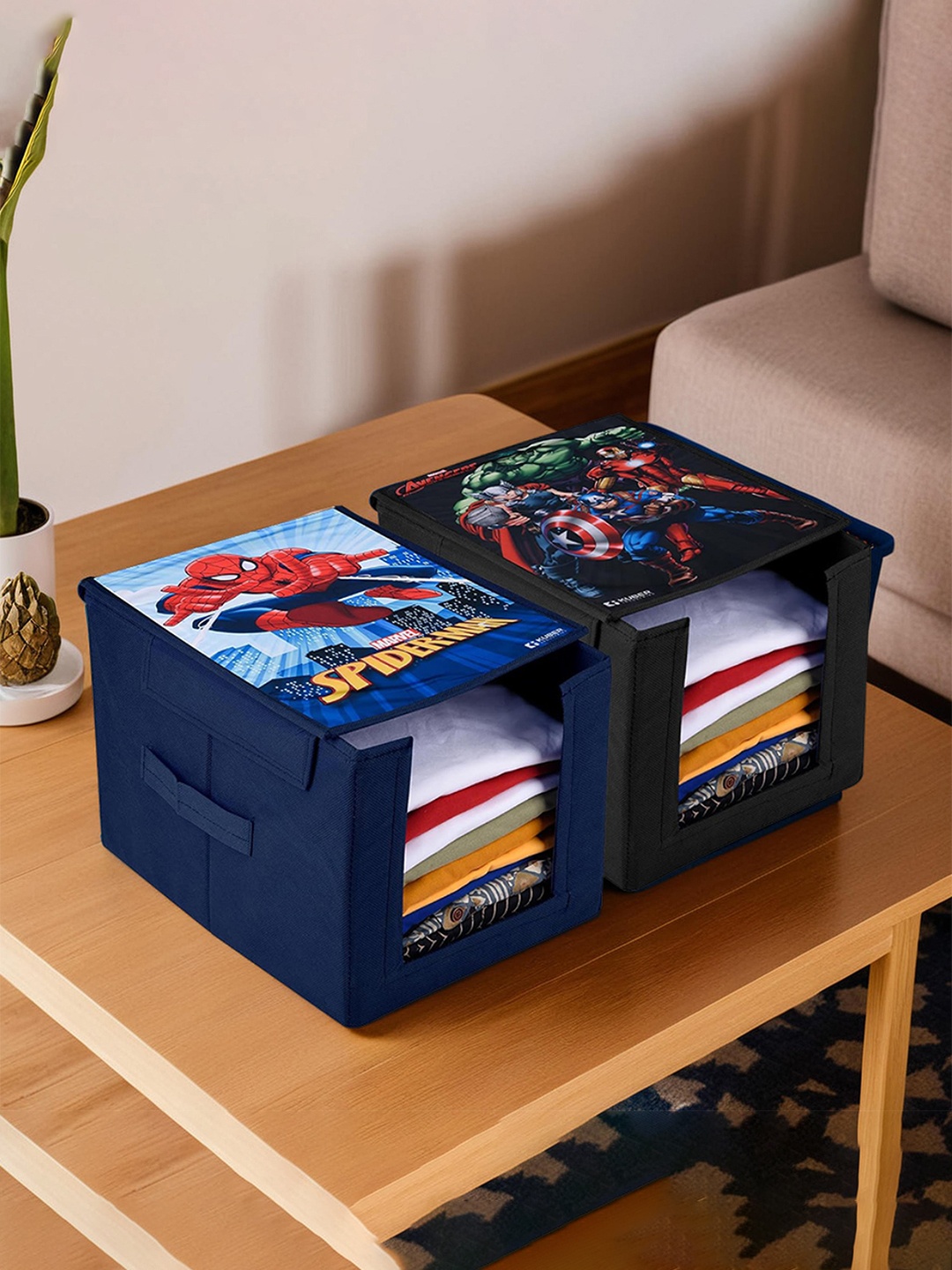 

Kuber Industries Black & Blue 2 Pieces Foldable Multi-Utility Organizers