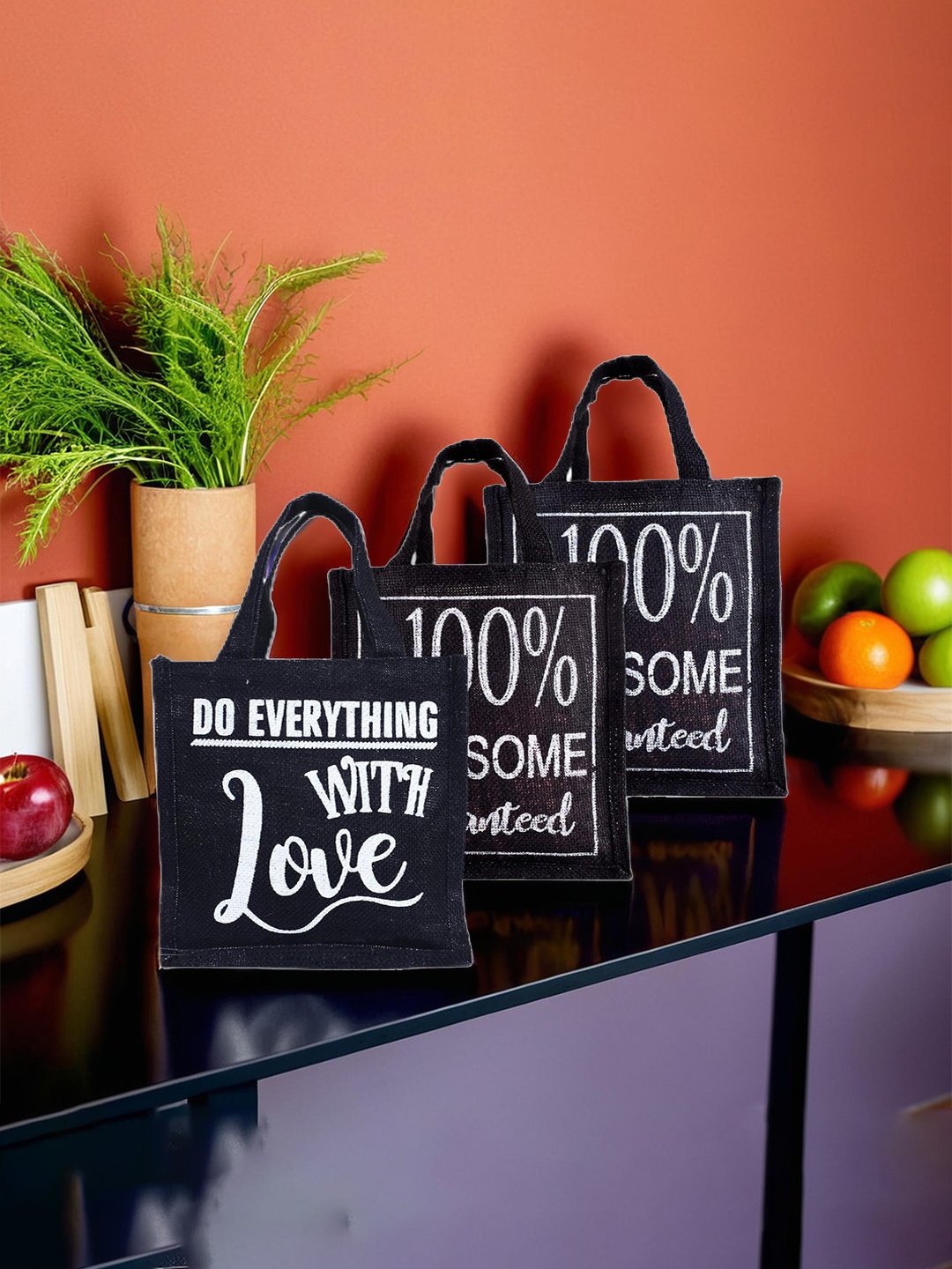 

Kuber Industries Pack of 3 Printed Non Woven Handbag, Black