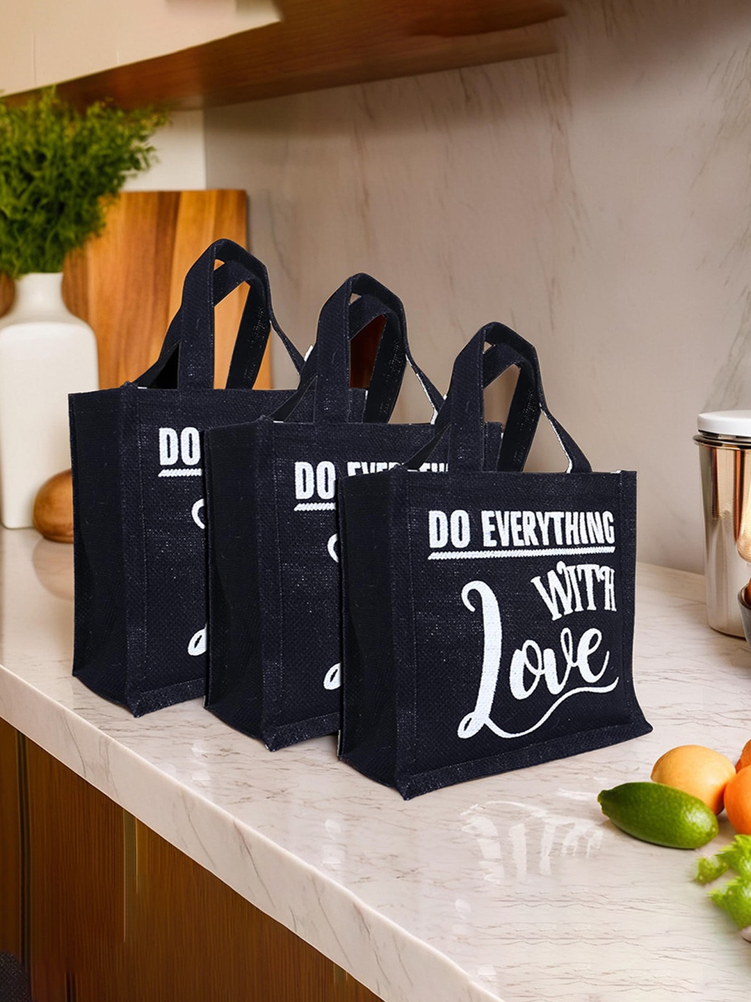 

Kuber Industries Pack of 3 Printed Non Woven Handbag, Black
