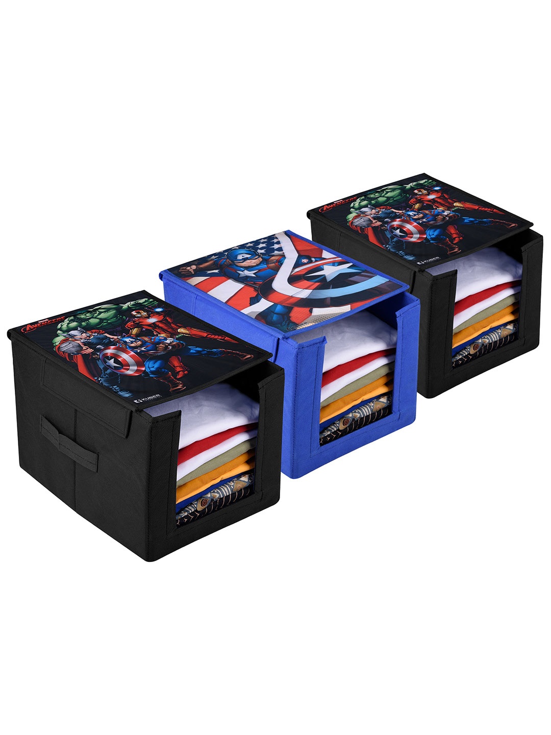 

Kuber Industries Pack of 3 Marvel Non-Woven Foldable Shirt Box, Blue