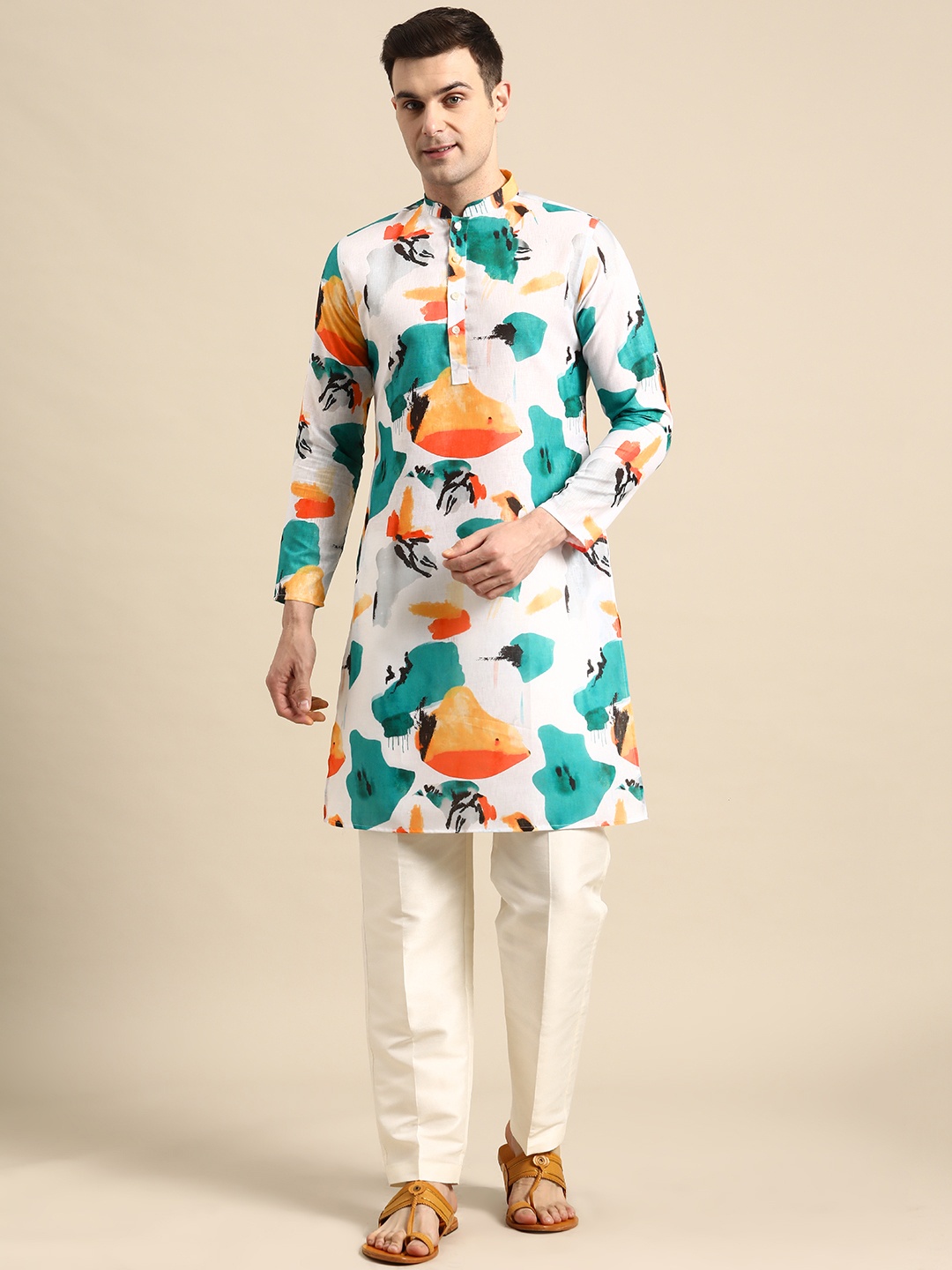

Sayisha Men Printed Regular Kurta with Trousers, White