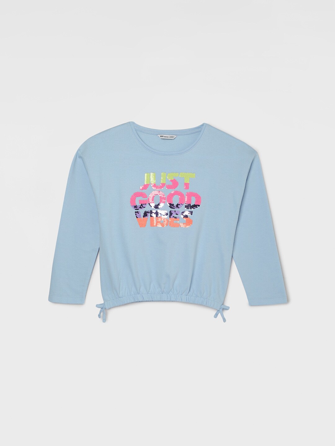 

Fame Forever by Lifestyle Girls Typography Printed Applique T-shirt, Blue