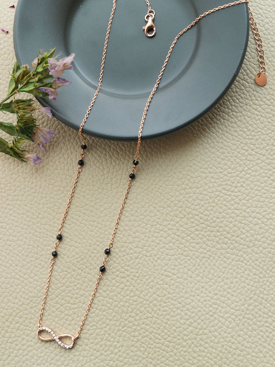 

MANNASH Rose Gold-Plated 925 Sterling Silver Artificial Beads Mangalsutra