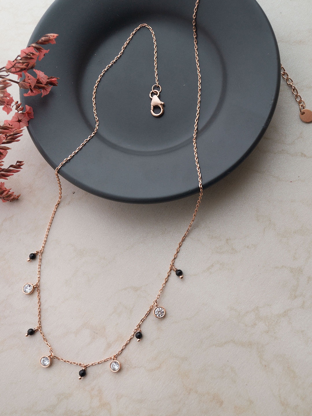 

MANNASH Rose Gold-Plated 925 Sterling Silver Artificial Beads Mangalsutra