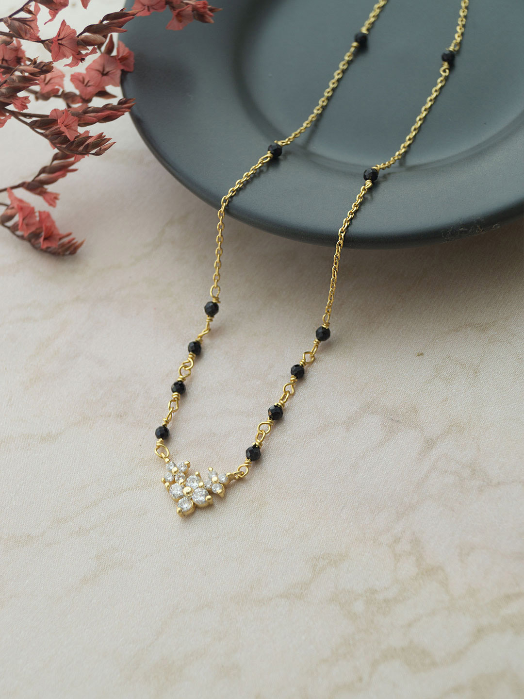 

MANNASH 925 Sterling Silver Gold-Plated Beaded Mangalsutra